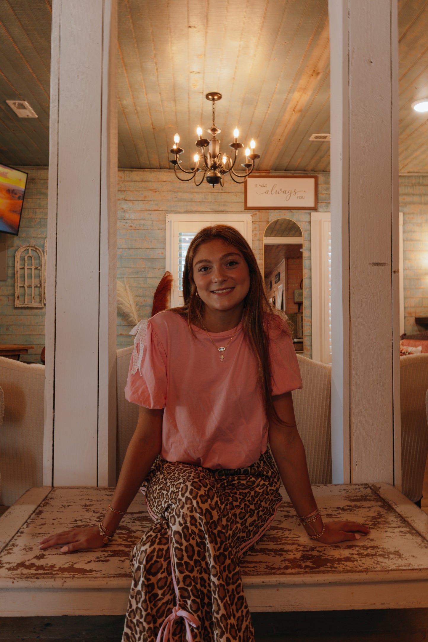 Cheetah pink bow track pants