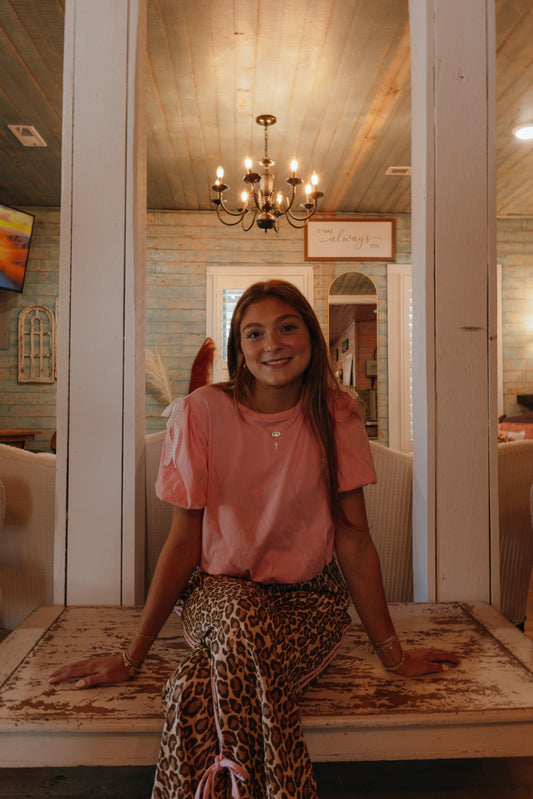 Cheetah pink bow track pants