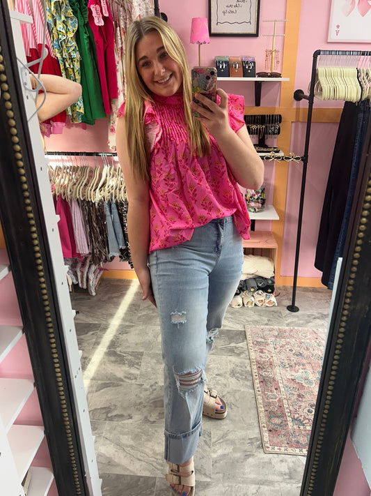 Ruffled Floral pink top
