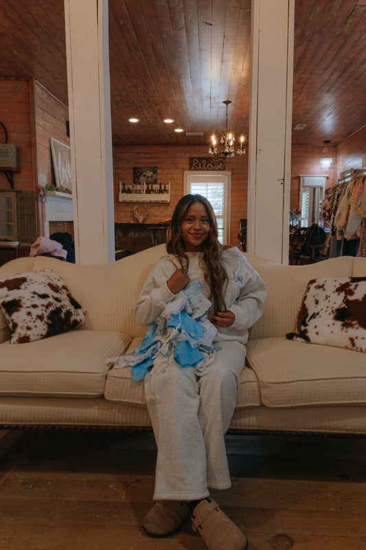 ASH grey & BLUE bow set (PANTS)