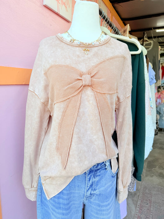 Brownie waffle knit bow top!