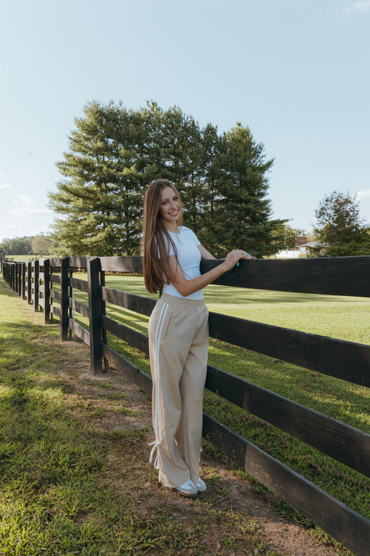Tan & White bow track PANTS