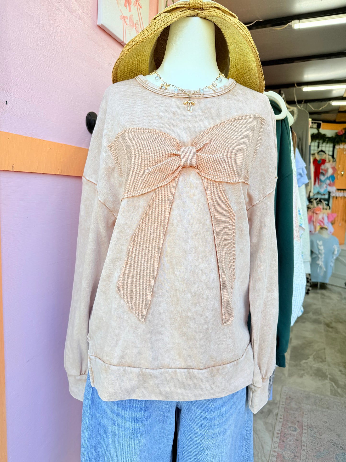 Brownie waffle knit bow top!