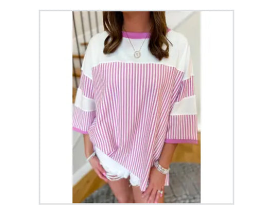 Ribbed white and purple tee