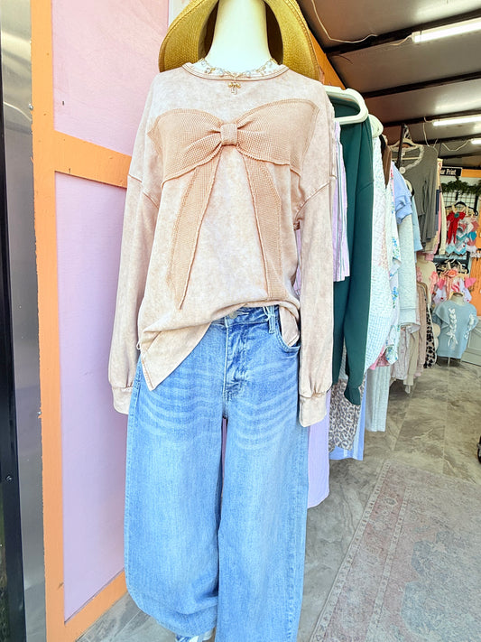 Brownie waffle knit bow top!