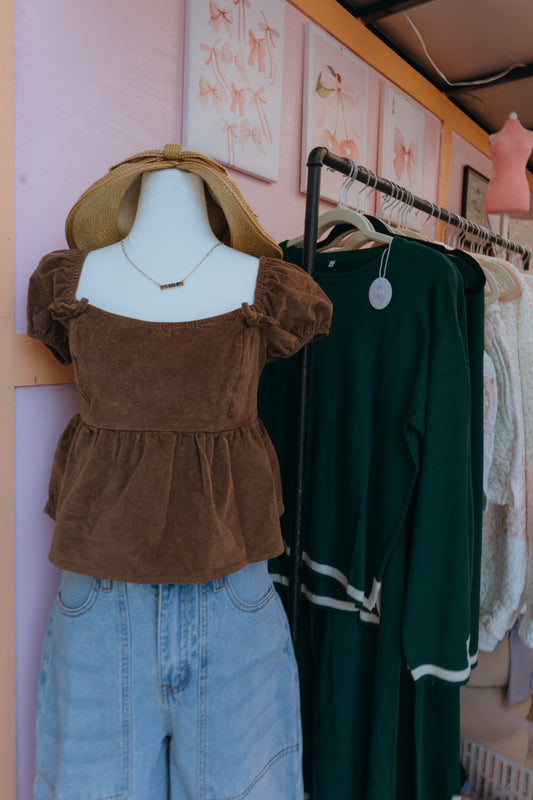 BROWN baby doll top