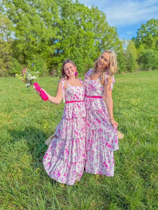 Floral velvet layered maxi dress