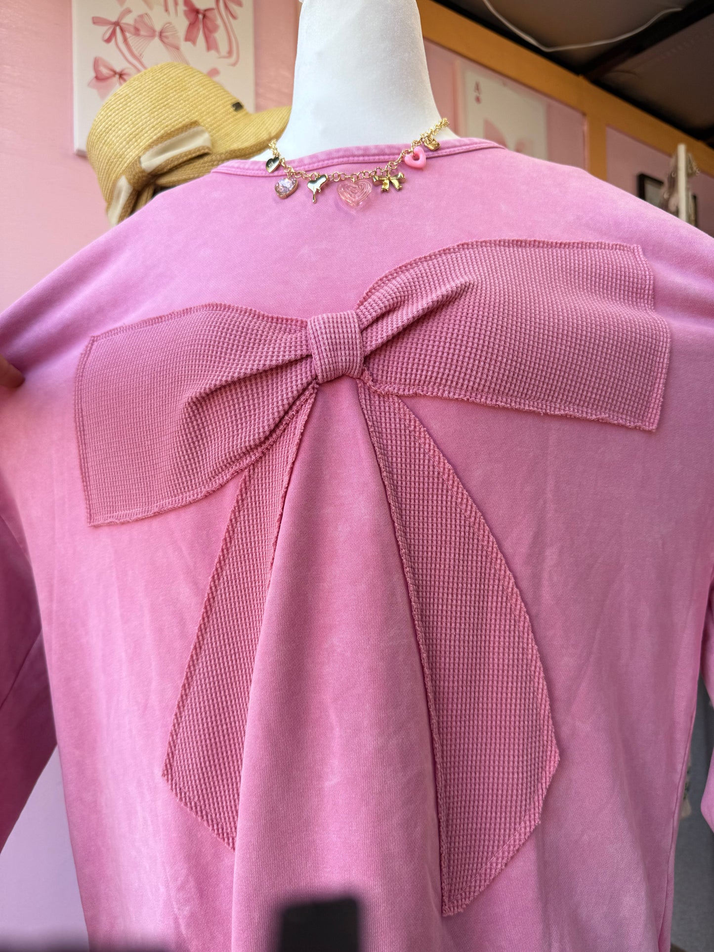 Pink waffle knit bow top! (Plus-size)