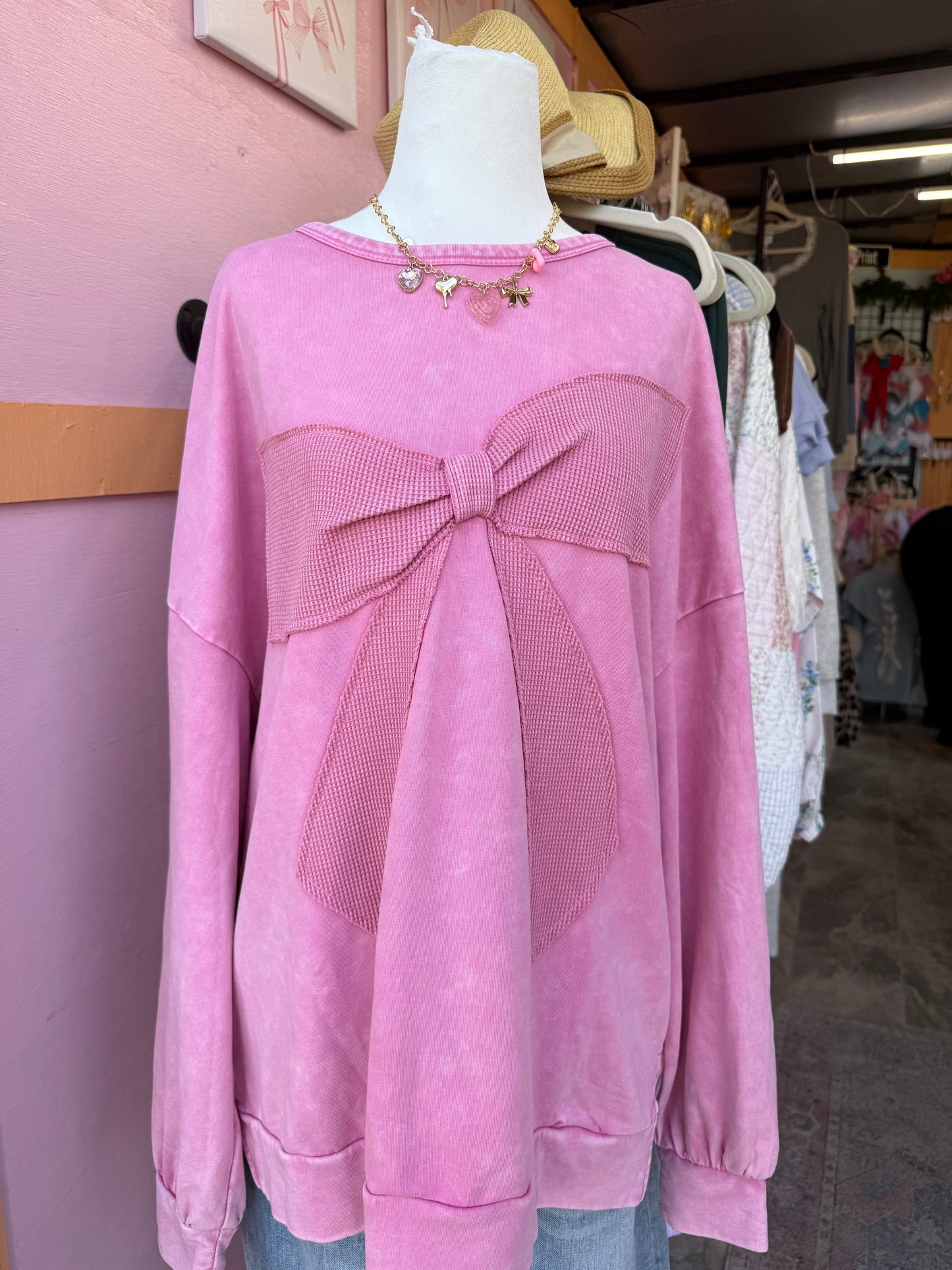 Pink waffle knit bow top! (Plus-size)