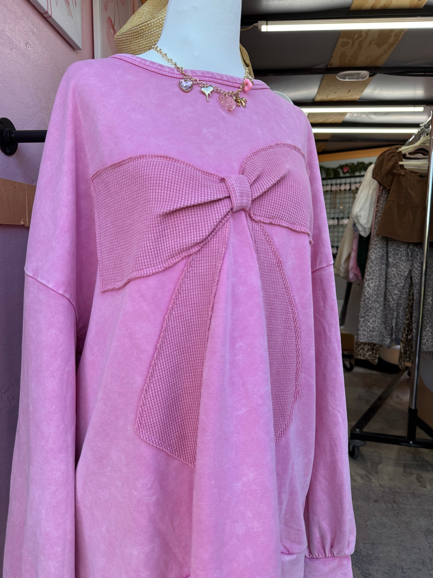 Pink waffle knit bow top! (Plus-size)