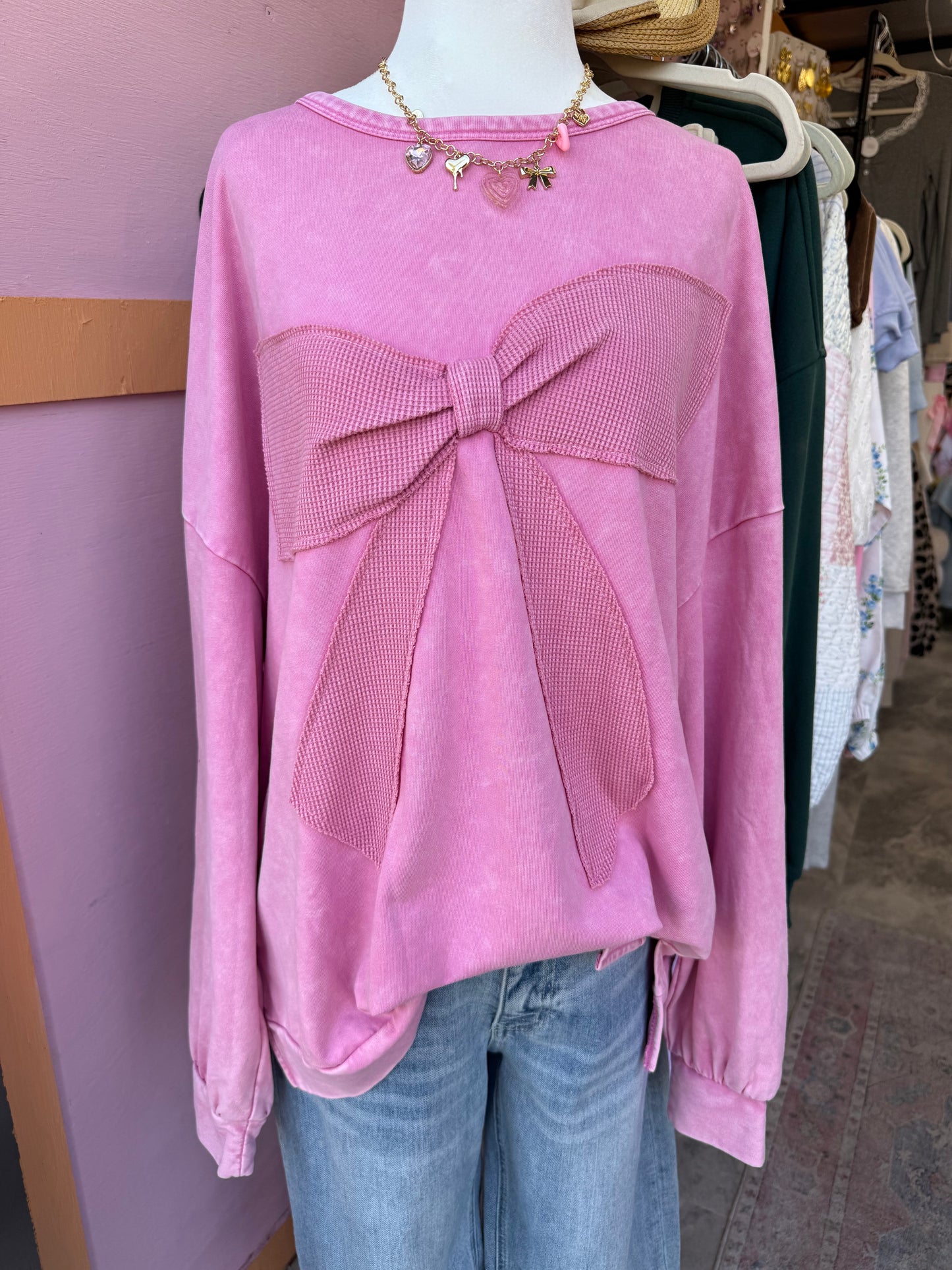 Pink waffle knit bow top! (Plus-size)