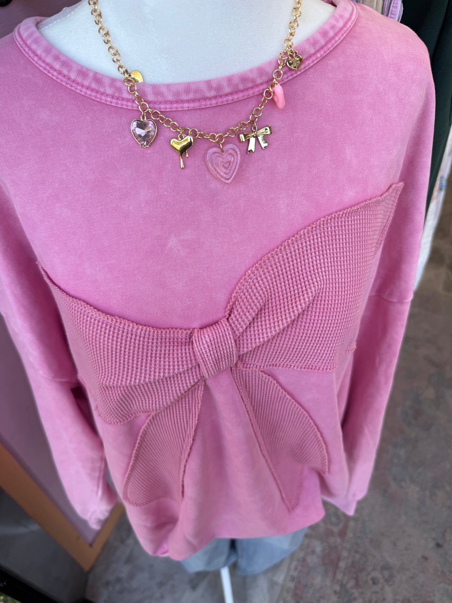 Pink waffle knit bow top! (Plus-size)
