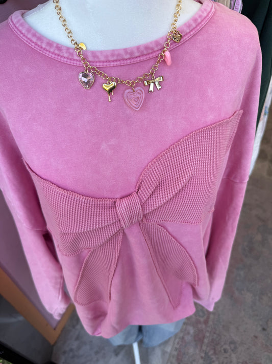 Pink waffle knit bow top! (Plus-size)