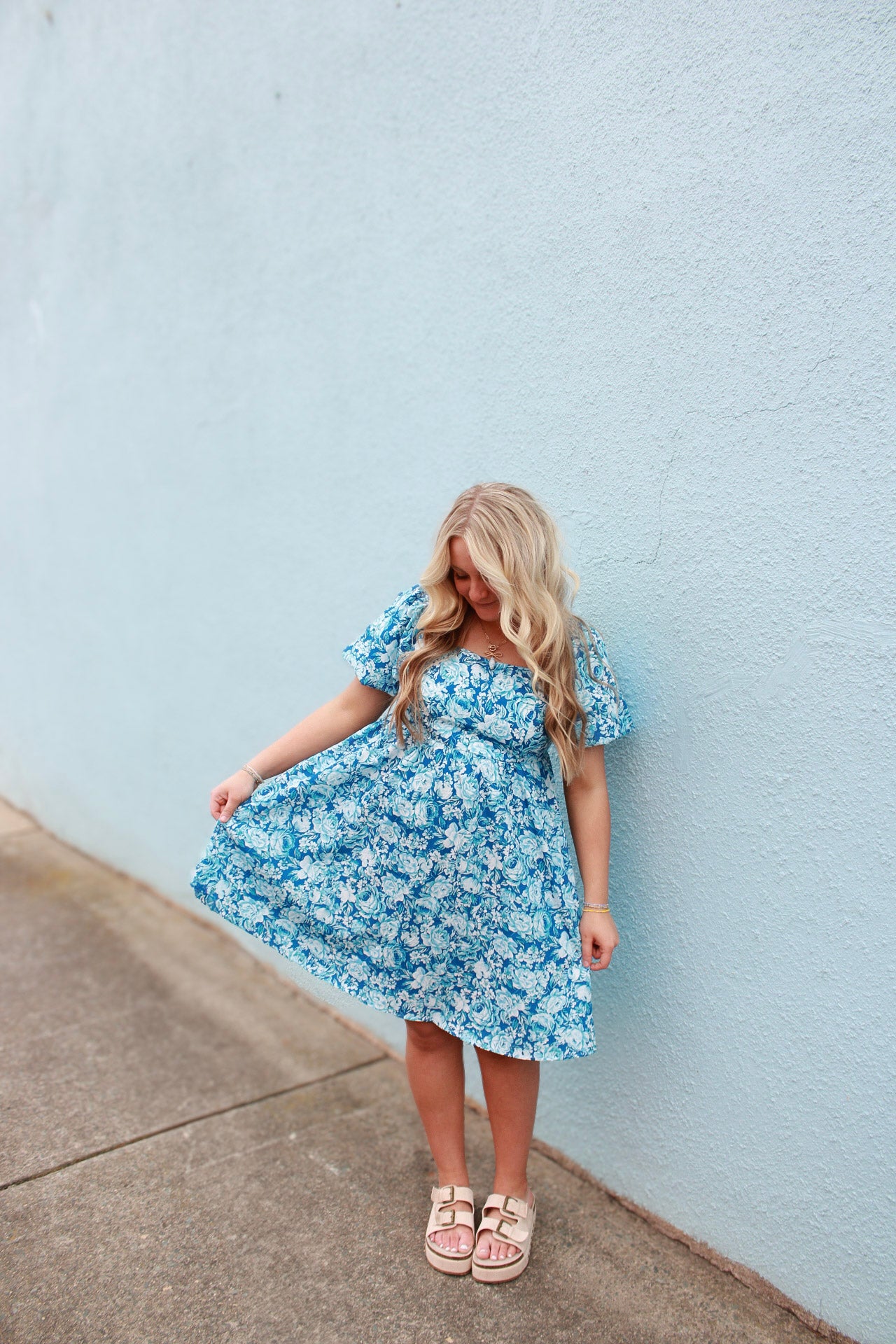 Blue floral baby doll dress