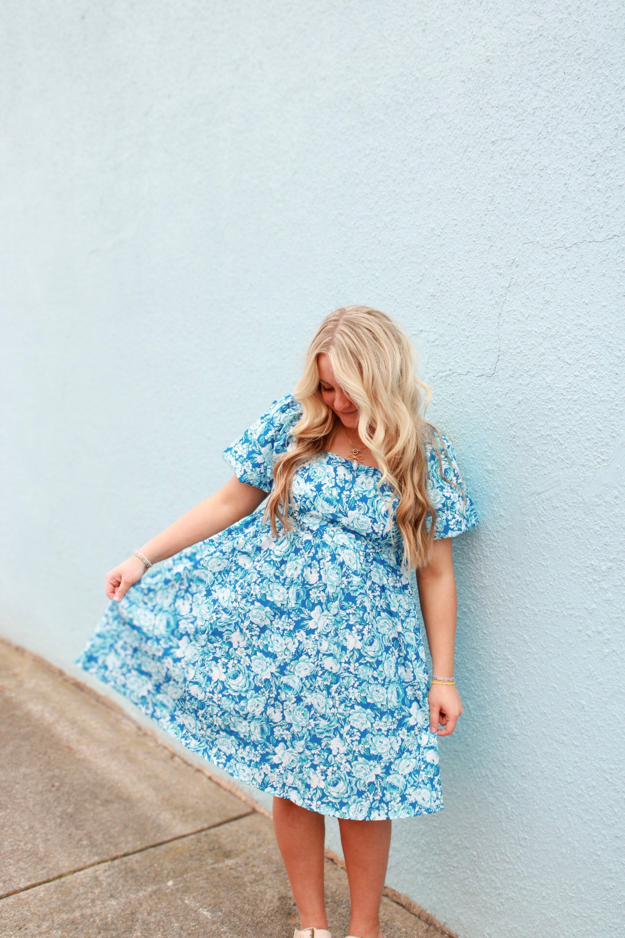 Blue floral baby doll dress