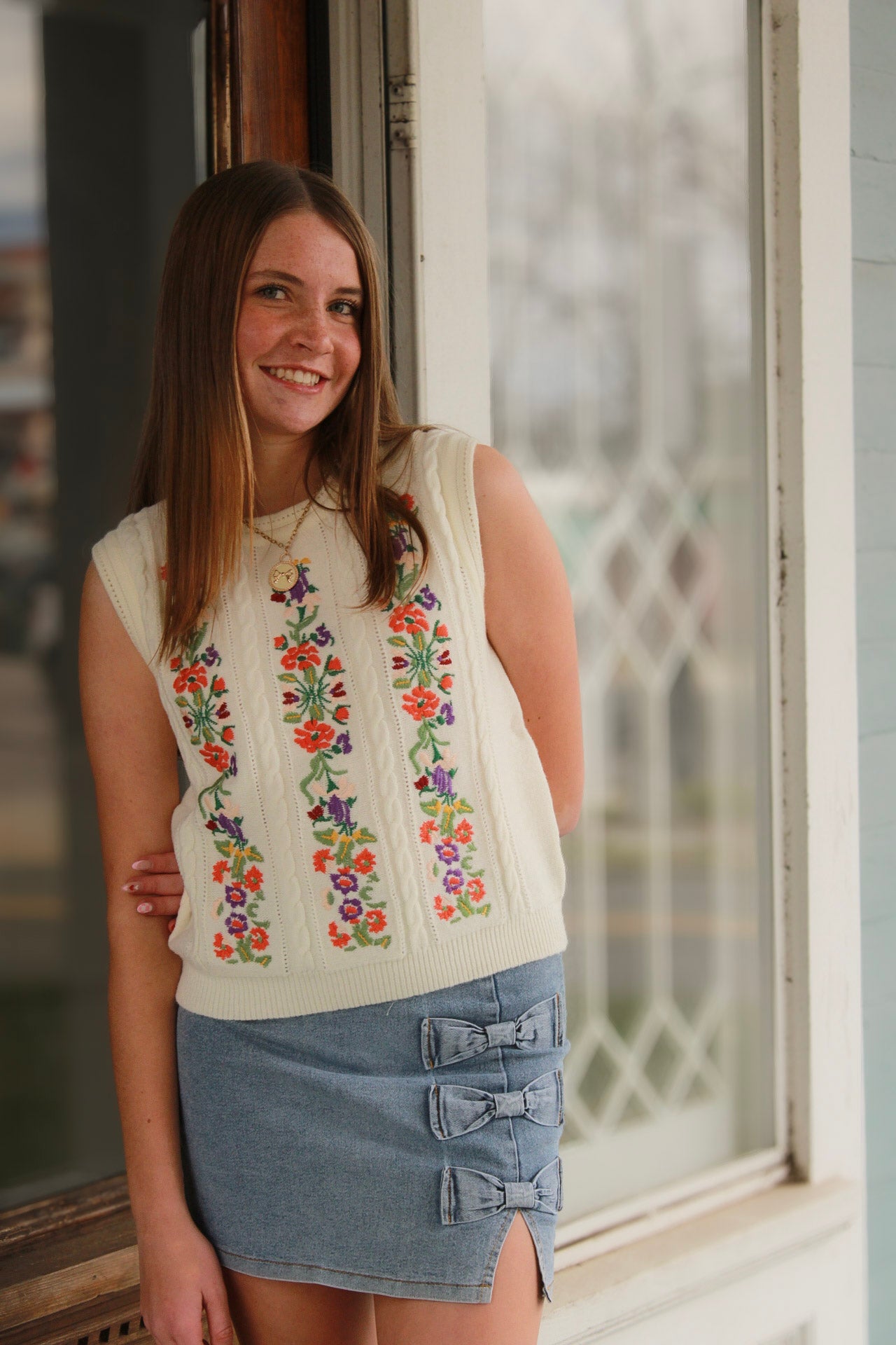 Triple BOW denim skirt